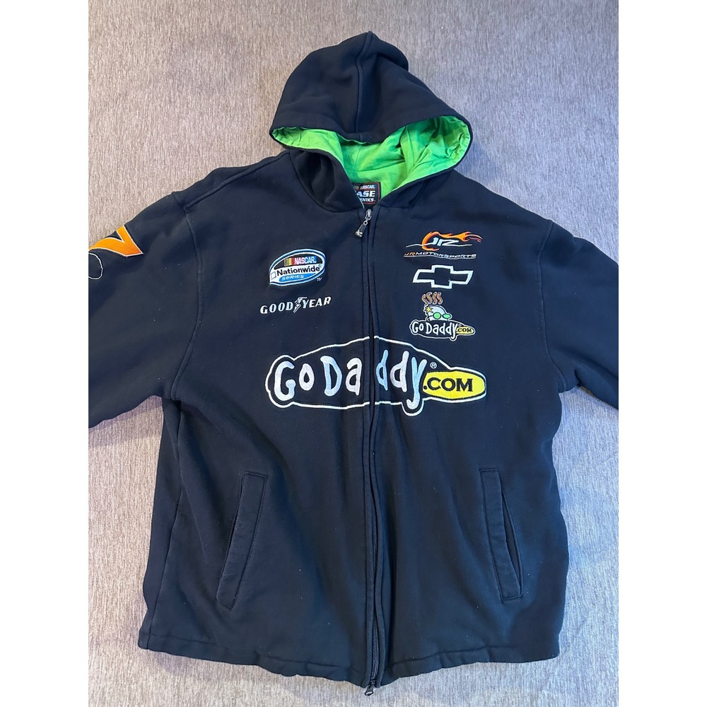 Chase Authentics NASCAR JR Motorsports GoDaddy Zip Hoodie Mens Large Black Green